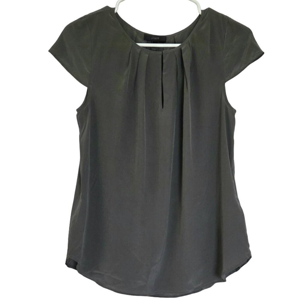 J Crew Blouse Womens 4 Gray 100% Silk Blouse Cap Sleeve Business Casual Classic